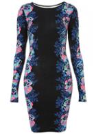 Rosewe Retro Long Sleeve Round Neck Printed Dress For Woman