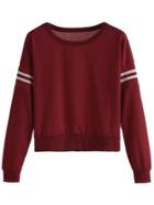Shein Burgundy Varsity Striped Crop Sweatshirt