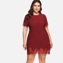 Shein Plus Chevron Cut Eyelash Lace Hem Dress