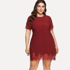 Shein Plus Chevron Cut Eyelash Lace Hem Dress