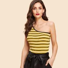 Shein Rib Knit One Shoulder Striped Top