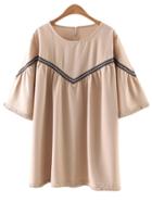 Shein Apricot Half Sleeve Embroidery Fringed Dress