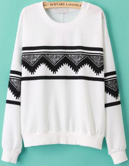 Shein Round Neck Patterns Geometric Print Sweatshirt