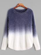 Shein Ombre Drop Shoulder Curved Hem Mohair Sweater