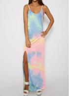 Rosewe Spaghetti Strap Side Slit Multicolor Print Dress