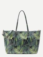 Shein Leaf Print Pu Shoulder Bag With Adjustable Strap