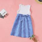 Shein Girls Two Tone Belted Gingham Dress