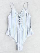 Shein Striped Lace Up Cami Swimsuit