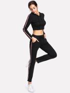 Shein Stripe Tape Side Crop Hoodie & Pants Set