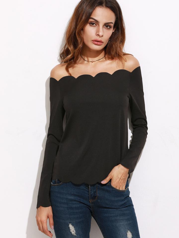 Shein Off Shoulder Scallop Trim Top