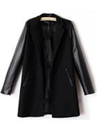 Rosewe Fashionable Turndown Collar Pu Patchwork Long Sleeve Coat