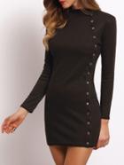 Shein Black High Neck Buttons Bodycon Dress