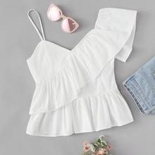 Shein Ruffle Trim Asymmetrical Shoulder Top
