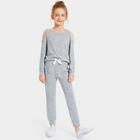 Shein Girls Cold Shoulder Heathered Knit Pullover & Pants Set