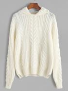 Shein Beige Cable Knit Split Side Hooded Sweater