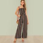 Shein O-ring Zip Front Striped Cami Jumpsuit