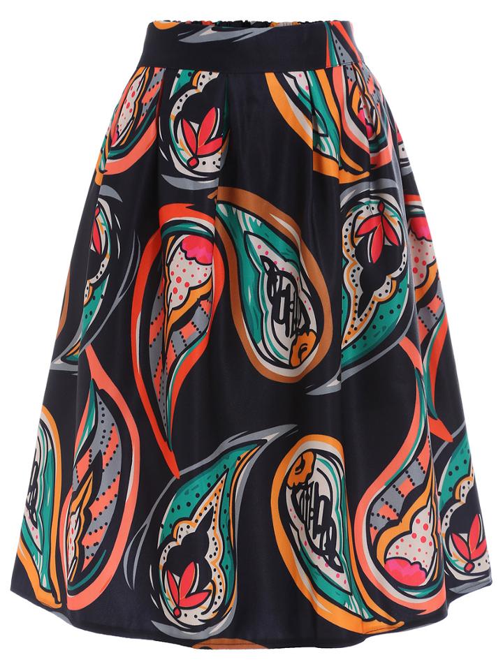 Shein Multicolor Cashew Print Midi Skirt