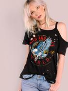 Shein Wild & Free World Graphic Grunge Tee Black