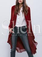 Shein Wine Red Long Sleeve Ruffle Coat