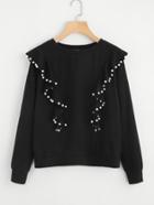 Shein Pearl Beaded Trim Flounce Drop Shoulder Pullover