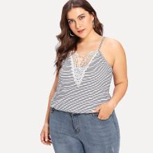 Shein Plus Contrast Lace Striped Cami Top