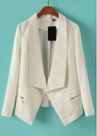 Rosewe Chic Long Sleeve Turndown Collar White Blazer For Woman