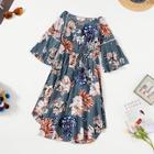 Shein Girls Waist Drawstring Tropical Print Dress