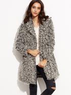 Shein Grey Notch Collar Concealed Button Fluffy Coat