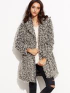 Shein Grey Notch Collar Concealed Button Fluffy Coat