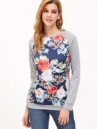 Shein Multicolor Floral Print Raglan Sleeve Sweatshirt