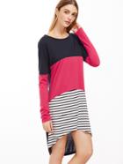 Shein Color Block Striped High Low Tee Dress