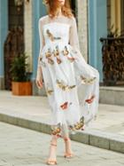 Shein White Butterfly Applique Gauze Maxi Dress