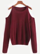 Shein Burgundy Open Shoulder Knit Sweater