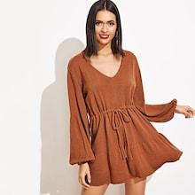 Shein Drawstring Waist Ruffle Hem Sweater