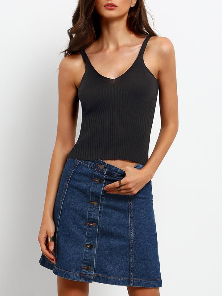 Shein Black Spaghetti Strap Rib Cami Top