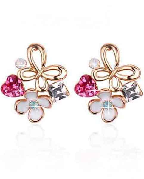 Shein Gold Heart Diamond Flower Earrings