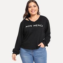 Shein Plus Letter Print Cut Out Neck Pullover