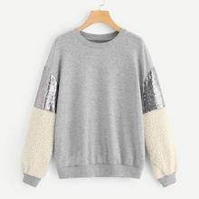 Shein Drop Shoulder Contrast Sequin Pullover