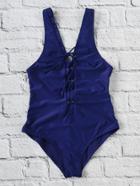 Shein Lace Up Plunge Neck One Piece Swimsuit
