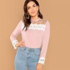 Shein Mesh Insert Lace Appliques Top