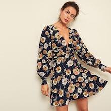 Shein Plunging Neck Floral Dress