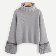 Shein Plus Turtleneck Faux Fur Cuff Jumper