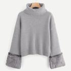 Shein Plus Turtleneck Faux Fur Cuff Jumper