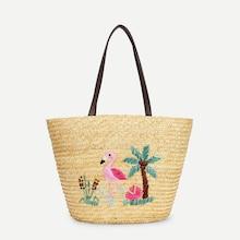 Shein Embroidery Straw Tote Bag