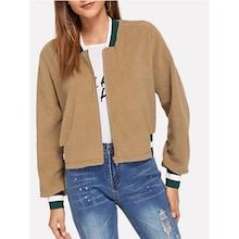 Shein Contrast Striped Teddy Jacket