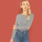 Shein Cut Out Sleeve Striped Tee