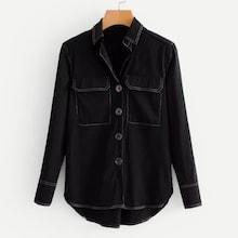 Shein Pocket Front Contrast Stitching Dip Hem Blouse