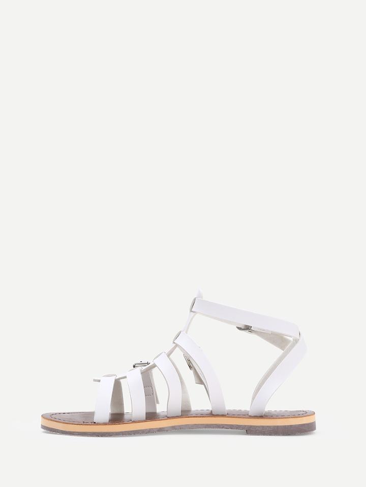 Shein White Caged Open Toe Gladiators Sandals