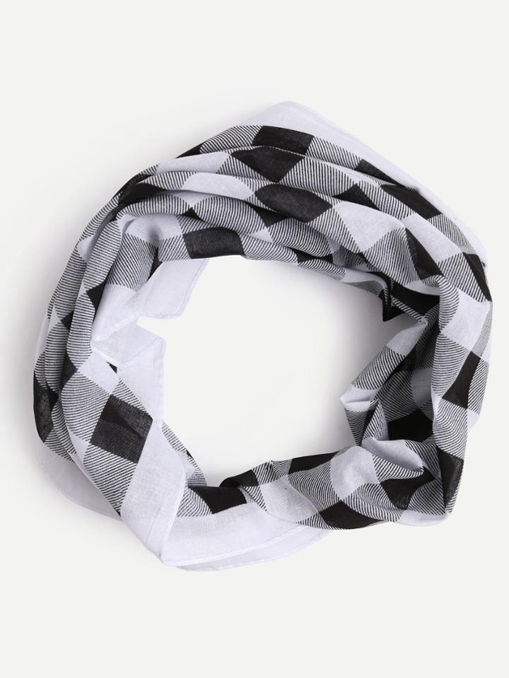 Shein Black White Checkerboard Print Square Scarf