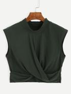 Shein Olive Green Mock Neck Crop Knot Tank Top